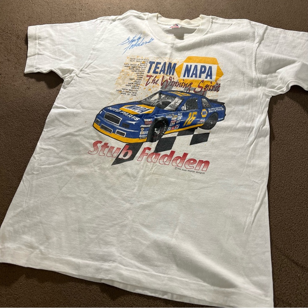 VINTAGE AUTOGRAPHED 1994 STUB FADDEN LARGE T-SHIRT NASCAR TEAM NAPA 90’s Y2K